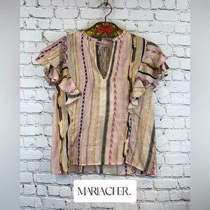 MARIA CHER LULI Top V Neck Front Tie Closure Size L